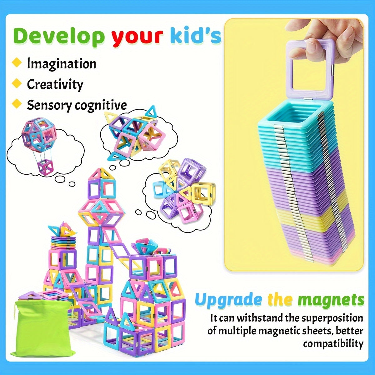 Magnetic Blocks Magnetic Building Blocks Set, Macaron Magnetic Blocks, STEM Toys, Educational Construction Toys, Birthday Gifts, Random Color Christmas, Halloween Gift