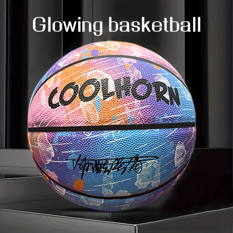 1 Size 7 Vibrant Glow-in-the-Dark Basketball - Outdoor Games & Activities - Super Cool Glowing PU Leather Ball for Indoor and Outdoor Play with Unique Visual Effects