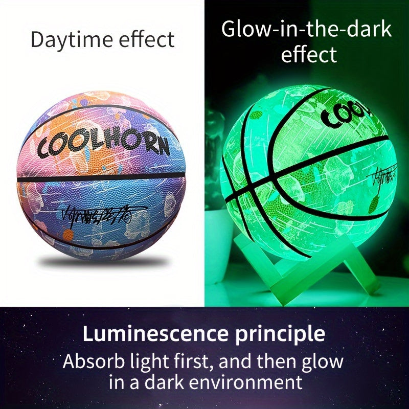 1 Size 7 Vibrant Glow-in-the-Dark Basketball - Outdoor Games & Activities - Super Cool Glowing PU Leather Ball for Indoor and Outdoor Play with Unique Visual Effects