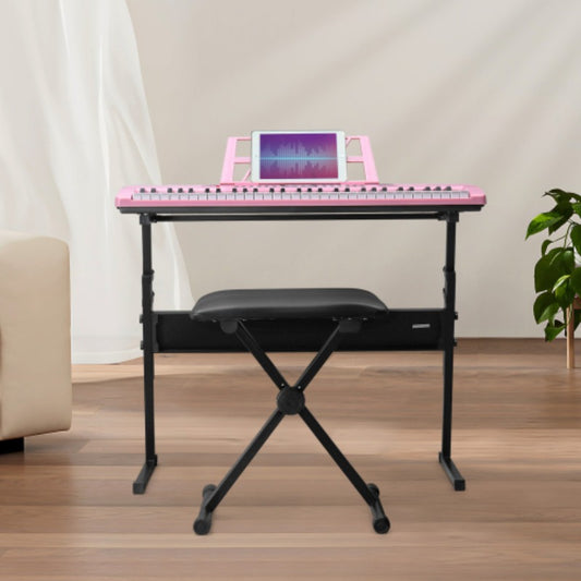 Ktaxon GEP-110 61 Key Lighting Keyboard with Piano Stand, Piano Bench, Built In Speakers, Headphone, Microphone, Music Rest, LED Screen, 3 Teaching Modes for Beginners