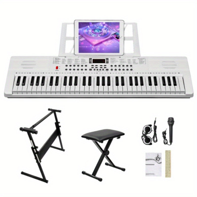 Ktaxon GEP-110 61 Key Lighting Keyboard with Piano Stand, Piano Bench, Built In Speakers, Headphone, Microphone, Music Rest, LED Screen, 3 Teaching Modes for Beginners