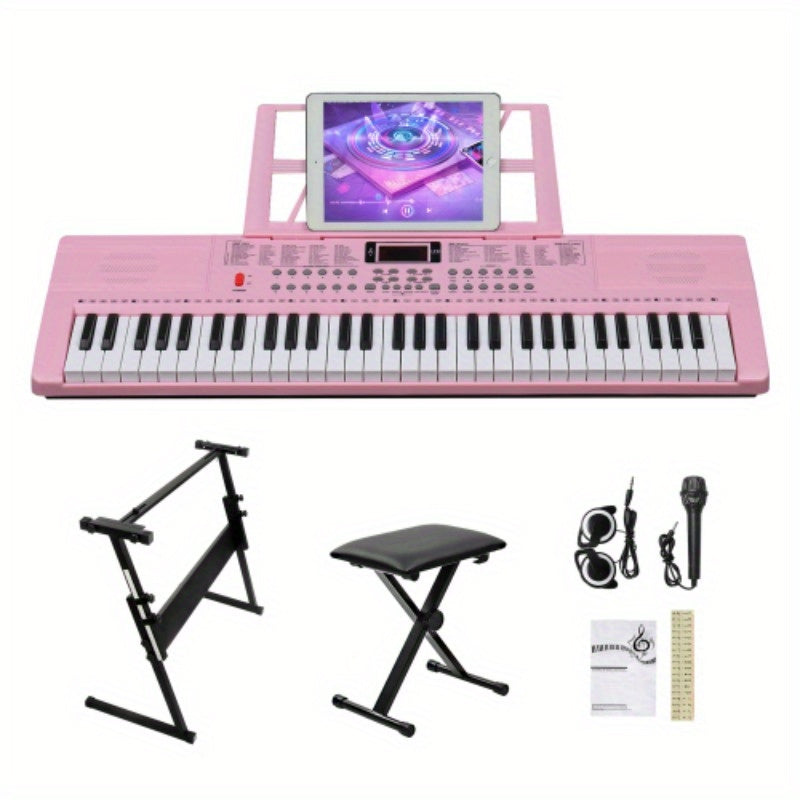 Ktaxon GEP-110 61 Key Lighting Keyboard with Piano Stand, Piano Bench, Built In Speakers, Headphone, Microphone, Music Rest, LED Screen, 3 Teaching Modes for Beginners