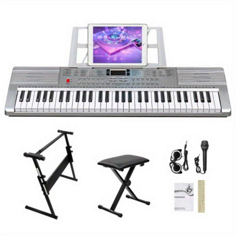 Ktaxon GEP-110 61 Key Lighting Keyboard with Piano Stand, Piano Bench, Built In Speakers, Headphone, Microphone, Music Rest, LED Screen, 3 Teaching Modes for Beginners