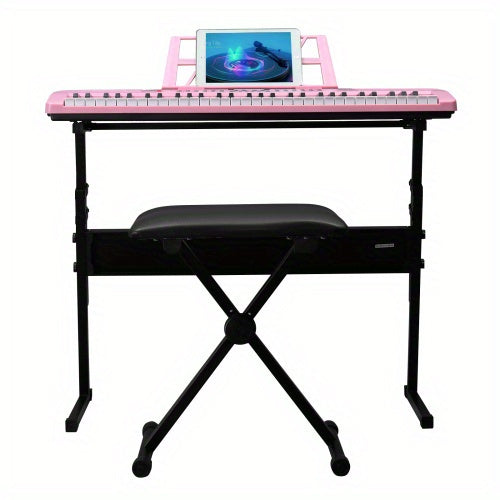 Ktaxon GEP-110 61 Key Lighting Keyboard with Piano Stand, Piano Bench, Built In Speakers, Headphone, Microphone, Music Rest, LED Screen, 3 Teaching Modes for Beginners