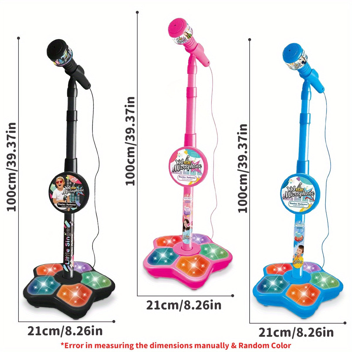 Youngsters' Stand-Up Karaoke Microphone Toy with Amplification - Educational Music Play for Youngsters, Durable ABS Material, Available in Black/Blue/Pink