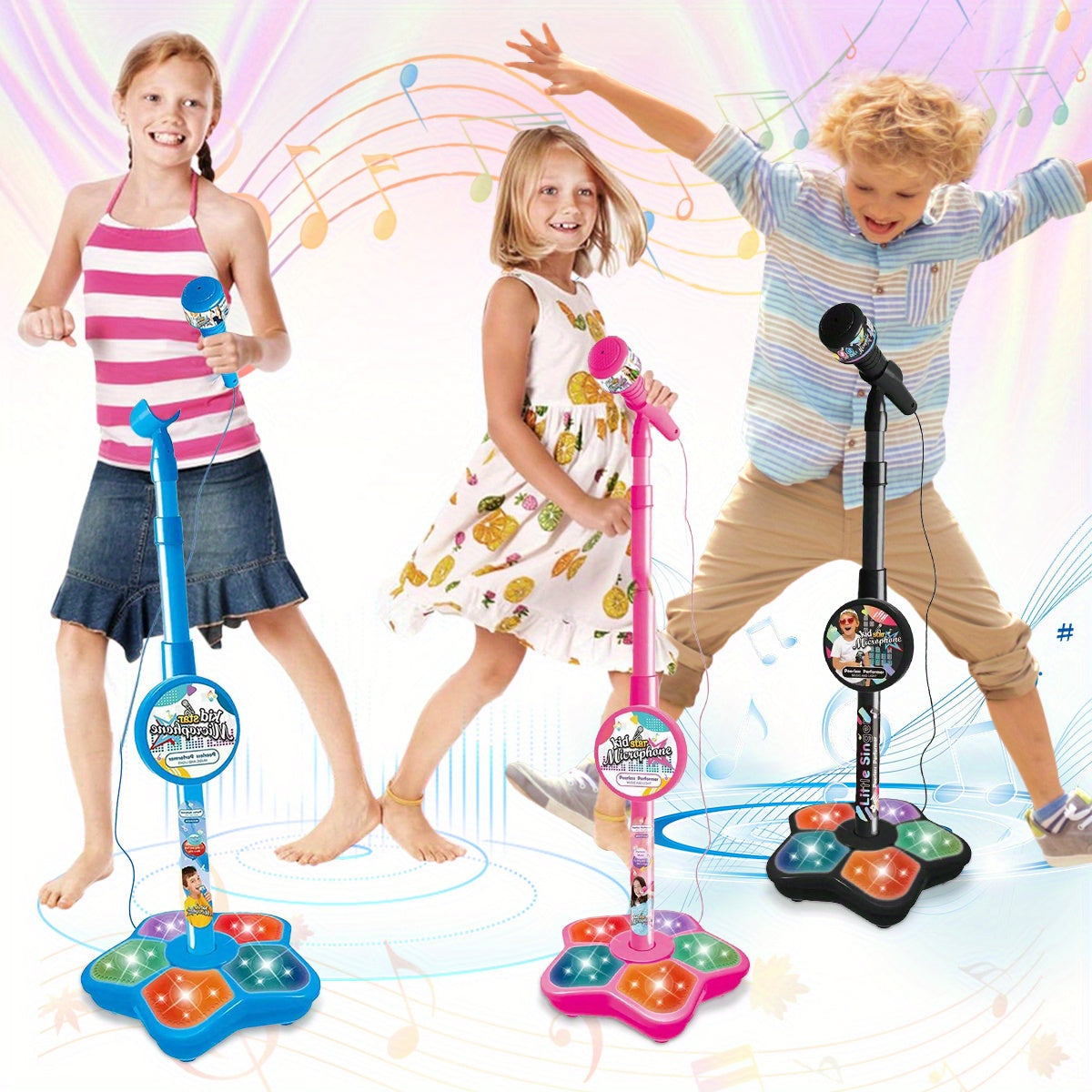 Youngsters' Stand-Up Karaoke Microphone Toy with Amplification - Educational Music Play for Youngsters, Durable ABS Material, Available in Black/Blue/Pink