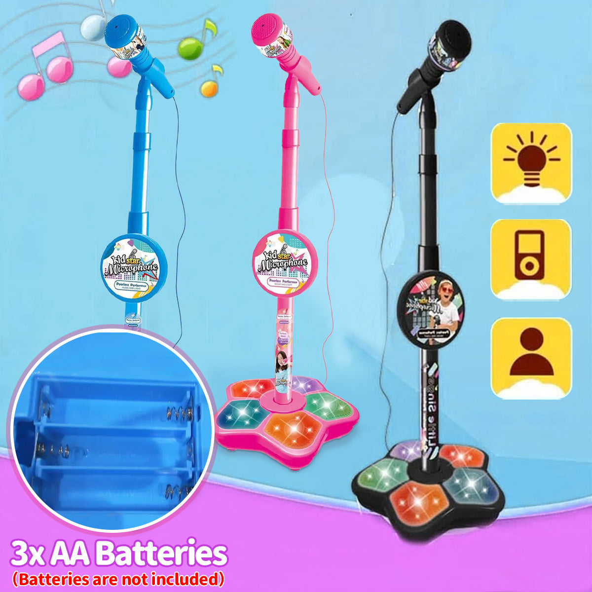 Youngsters' Stand-Up Karaoke Microphone Toy with Amplification - Educational Music Play for Youngsters, Durable ABS Material, Available in Black/Blue/Pink