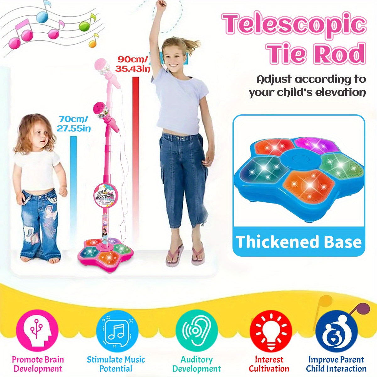 Youngsters' Stand-Up Karaoke Microphone Toy with Amplification - Educational Music Play for Youngsters, Durable ABS Material, Available in Black/Blue/Pink