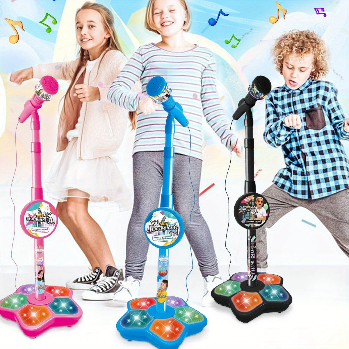 Youngsters' Stand-Up Karaoke Microphone Toy with Amplification - Educational Music Play for Youngsters, Durable ABS Material, Available in Black/Blue/Pink