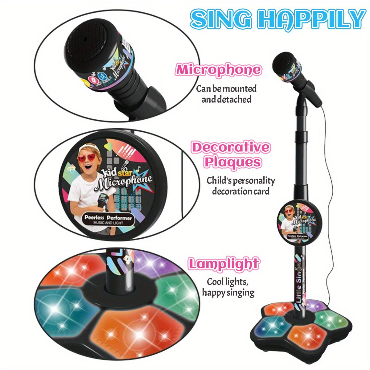 Youngsters' Stand-Up Karaoke Microphone Toy with Amplification - Educational Music Play for Youngsters, Durable ABS Material, Available in Black/Blue/Pink