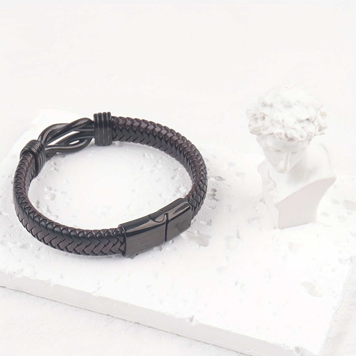 Black Color Bracelet Gifts With Blessing Card For Men Women Brown Braided Leather Stainless Steel Infinity Bracelets Lettering Love You Forever Gifts For Son Grandson Husband Boyfriend Brother