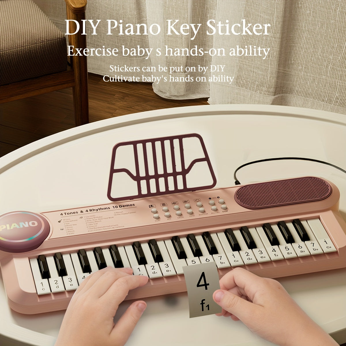 37 Keys Kids Piano Keyboard Toys with Microphone, Pink Blue Piano Multipie Sounds, Stickers, Birthday Gifts for Boys and Girls