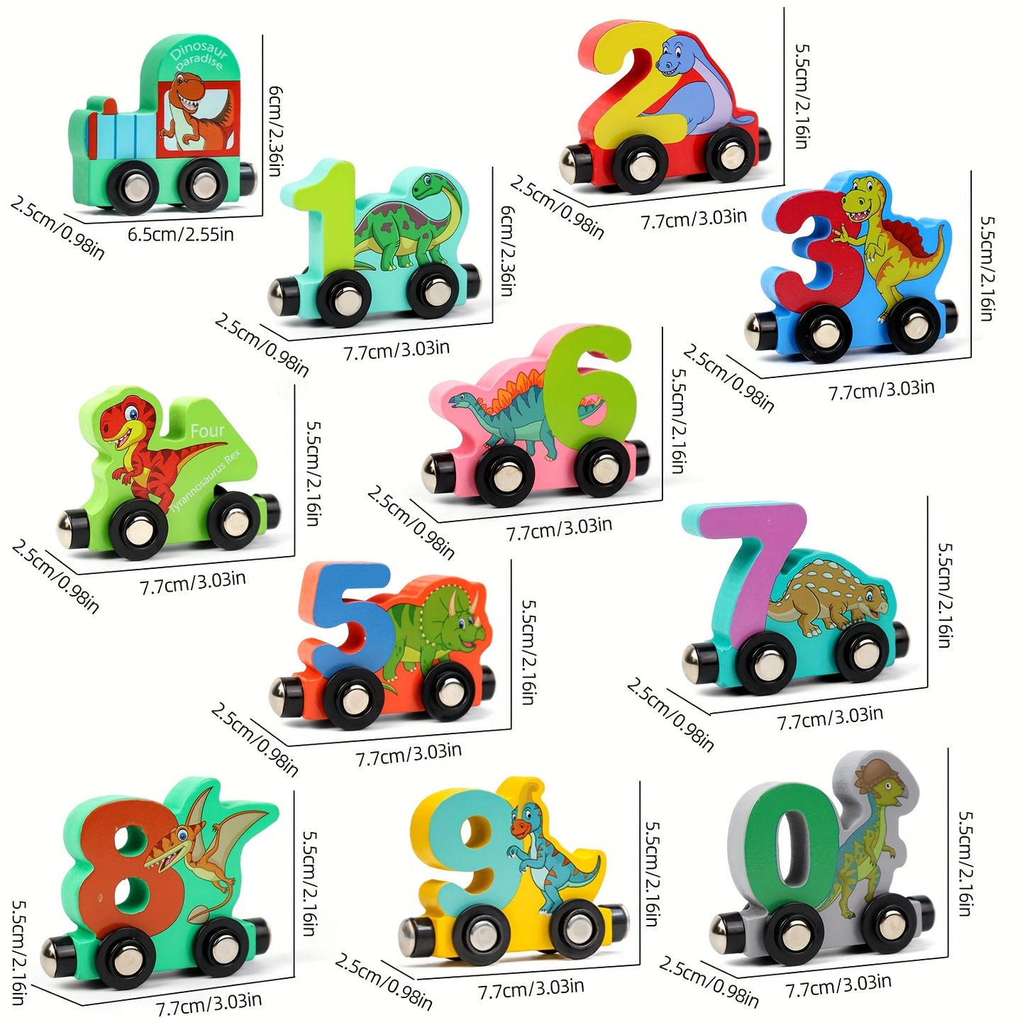 11pcs Magnetic Wooden Dinosaur Train Toys, Children's Visual Puzzle Preschool Train Model Toys, Ideal Birthday Gifts, Christmas