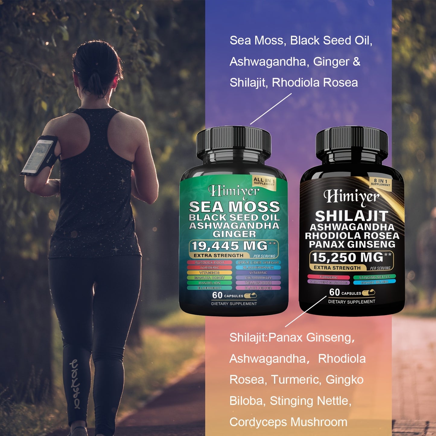 SHilajit+Sea Moss High Potency Vitality Combo - Ashwagandha Turmeric Bladder, Burdock 2000 Mg & Ginger, Vitamin C, Vitamin D3 & Elderberry Manuka & Pure Himalayan Shilajit Supplement