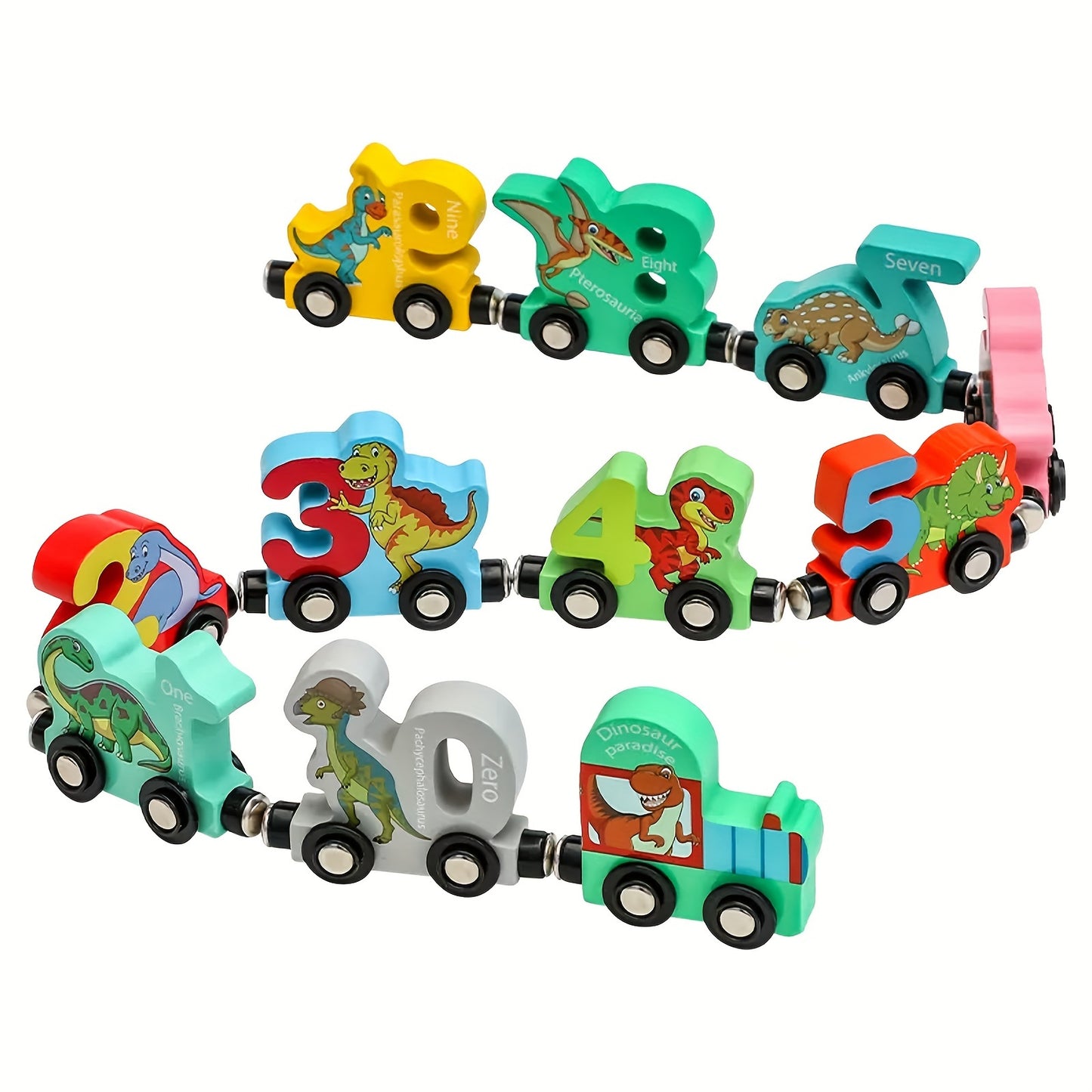 11pcs Magnetic Wooden Dinosaur Train Toys, Children's Visual Puzzle Preschool Train Model Toys, Ideal Birthday Gifts, Christmas