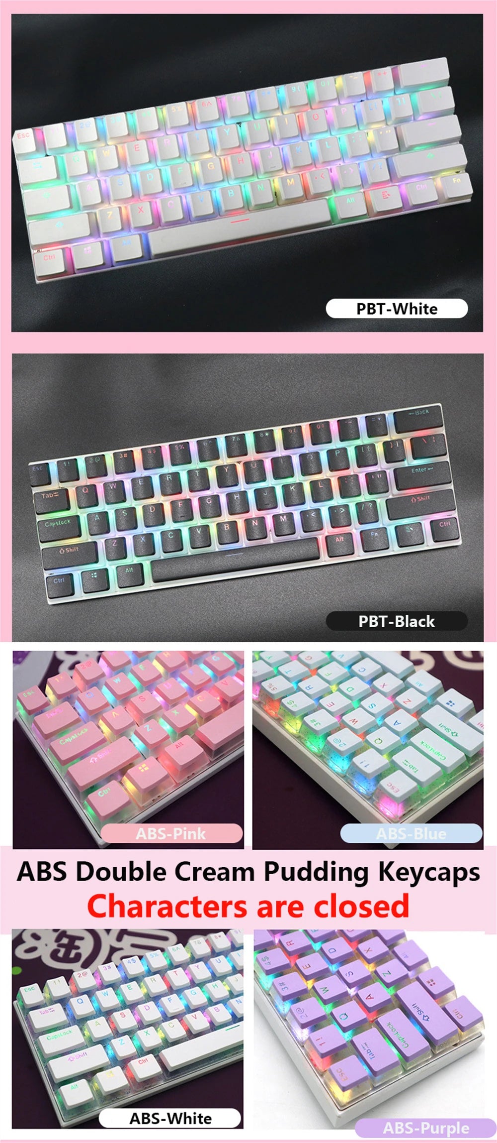 104 Keys PBT Pudding Keycap Two-color Injection OEM Profile DIY Keycaps MX Switch Gaming Mechanical Keyboard