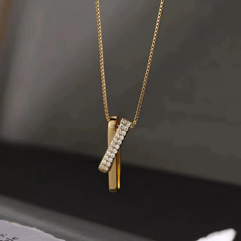 925 Sterling Silver Cross Shape Necklace Shiny Zirconia Pendant Choker Birthday Gift for Women Fine Accessories