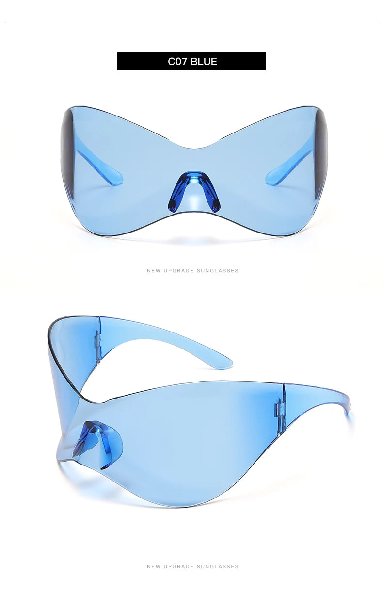 New Oversized Y2K Punk Rimless Sunglasses Women Men Brand Designer Hip Hop Sport One Piece Sun Glasses Shades Goggles