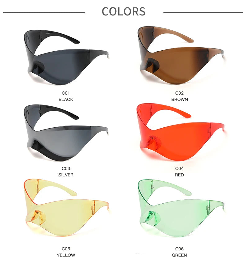 New Oversized Y2K Punk Rimless Sunglasses Women Men Brand Designer Hip Hop Sport One Piece Sun Glasses Shades Goggles