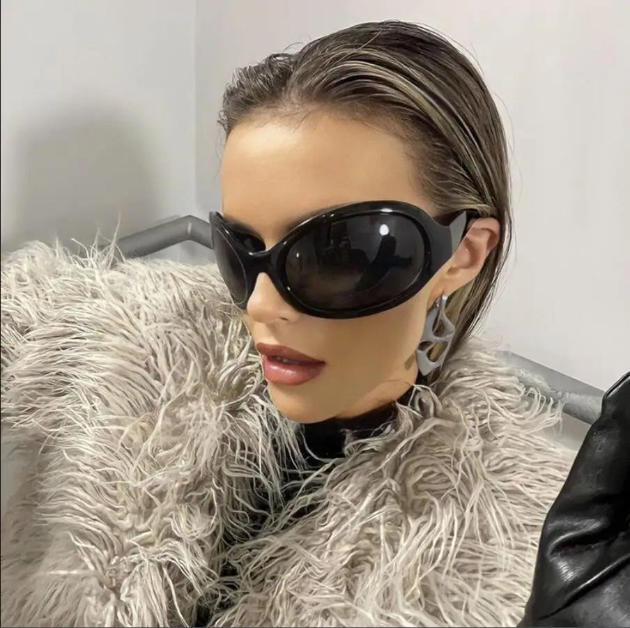 Fashion Brand Y2K Punk Sunglasses Goggle New Women Men Oval Sports Sun Glasses Female Oversized Black Shades Eyewear UV400