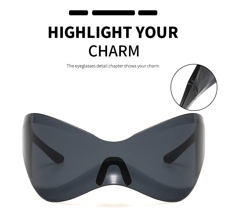 New Oversized Y2K Punk Rimless Sunglasses Women Men Brand Designer Hip Hop Sport One Piece Sun Glasses Shades Goggles