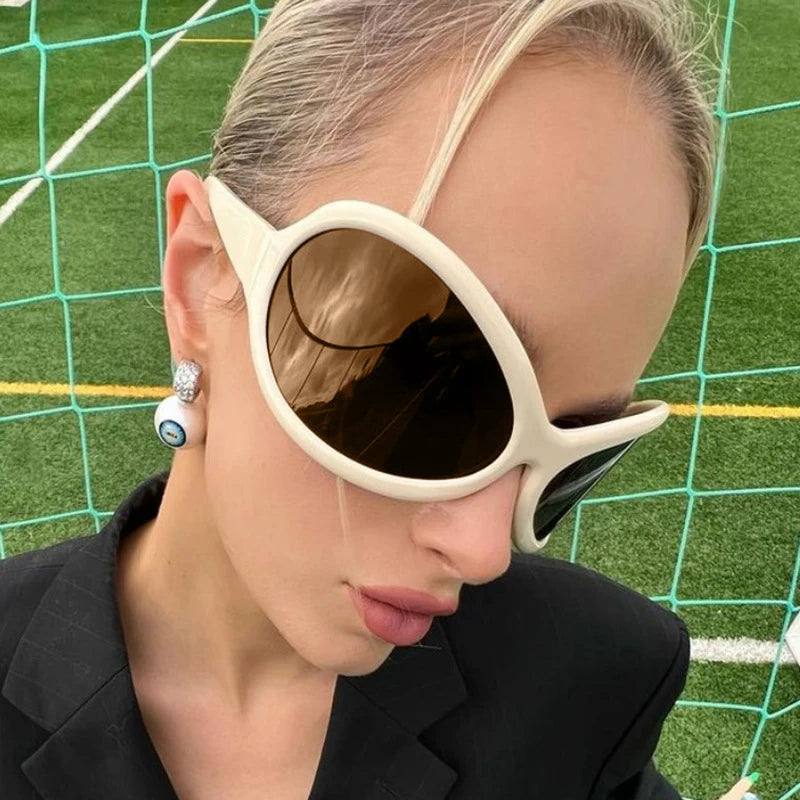 Fashion Brand Y2K Punk Sunglasses Goggle New Women Men Oval Sports Sun Glasses Female Oversized Black Shades Eyewear UV400