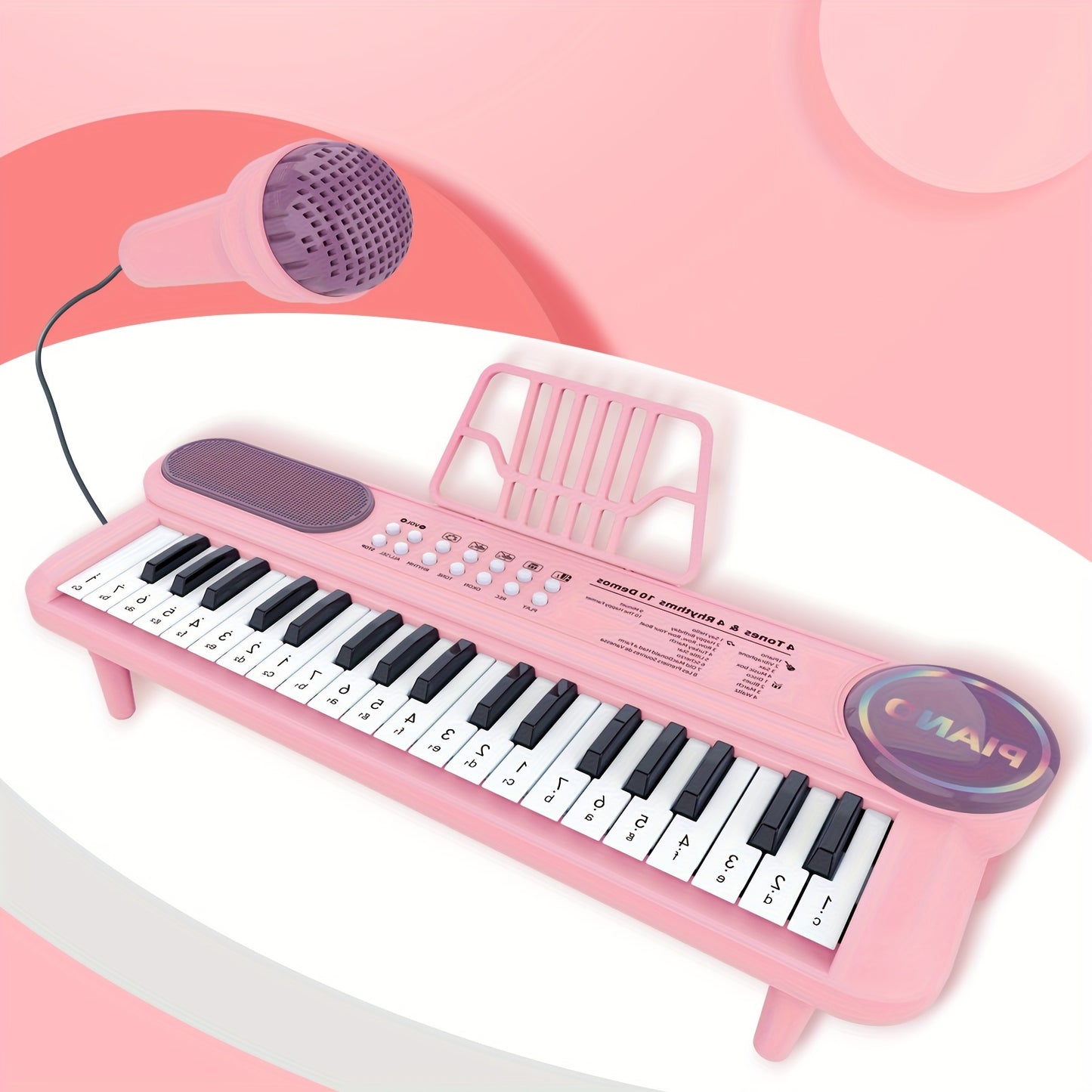 37 Keys Kids Piano Keyboard Toys with Microphone, Pink Blue Piano Multipie Sounds, Stickers, Birthday Gifts for Boys and Girls