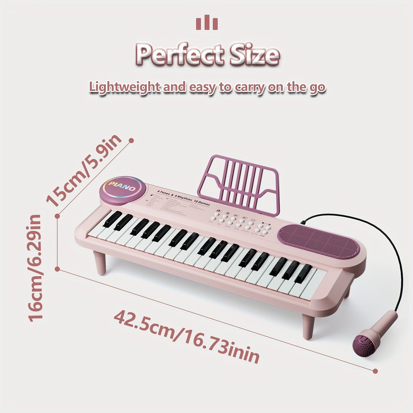 37 Keys Kids Piano Keyboard Toys with Microphone, Pink Blue Piano Multipie Sounds, Stickers, Birthday Gifts for Boys and Girls