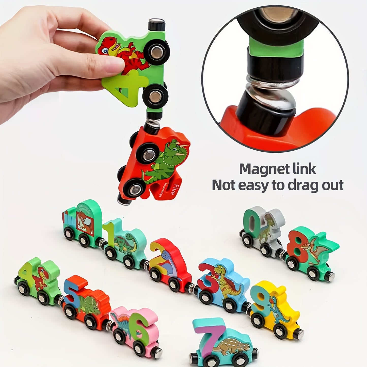 11pcs Magnetic Wooden Dinosaur Train Toys, Children's Visual Puzzle Preschool Train Model Toys, Ideal Birthday Gifts, Christmas