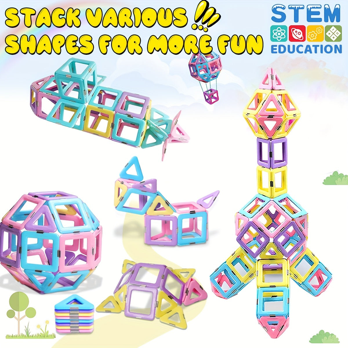 Magnetic Blocks Magnetic Building Blocks Set, Macaron Magnetic Blocks, STEM Toys, Educational Construction Toys, Birthday Gifts, Random Color Christmas, Halloween Gift