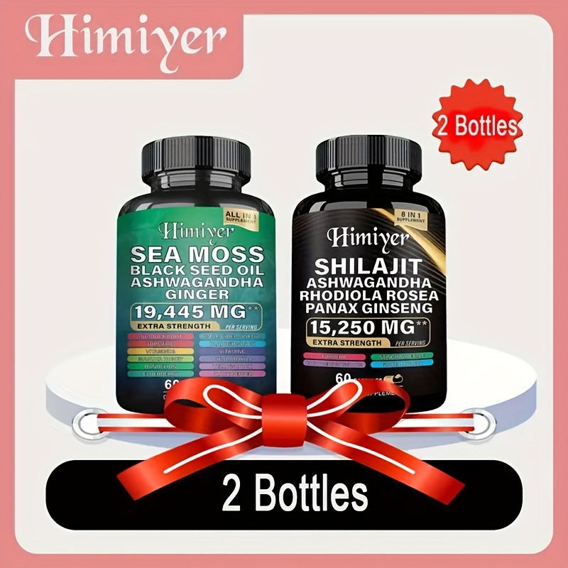 SHilajit+Sea Moss High Potency Vitality Combo - Ashwagandha Turmeric Bladder, Burdock 2000 Mg & Ginger, Vitamin C, Vitamin D3 & Elderberry Manuka & Pure Himalayan Shilajit Supplement