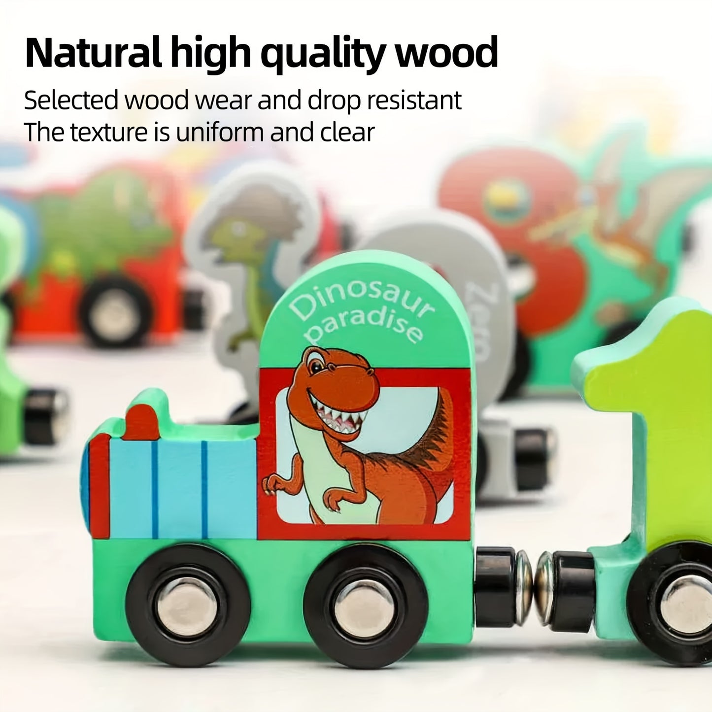 11pcs Magnetic Wooden Dinosaur Train Toys, Children's Visual Puzzle Preschool Train Model Toys, Ideal Birthday Gifts, Christmas