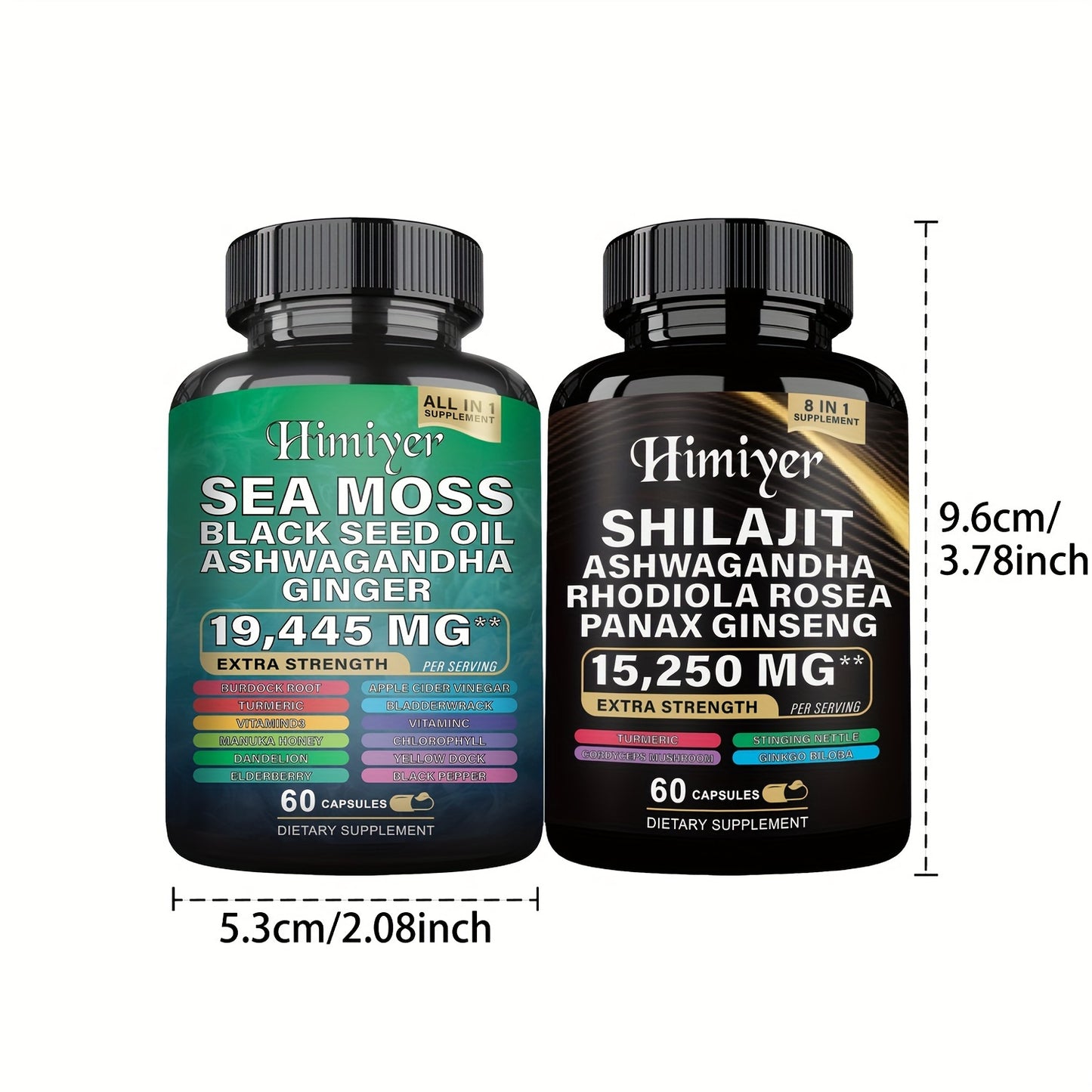 SHilajit+Sea Moss High Potency Vitality Combo - Ashwagandha Turmeric Bladder, Burdock 2000 Mg & Ginger, Vitamin C, Vitamin D3 & Elderberry Manuka & Pure Himalayan Shilajit Supplement